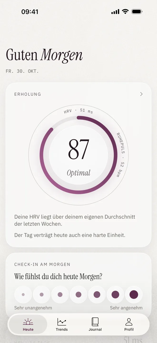 Der Bildschirm „Heute“ in der Astrea-App.
